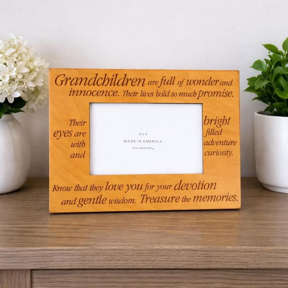 Vintage 4x6 Wood Laser Cut Grandchildren Photo Frame for Grandkids Picture